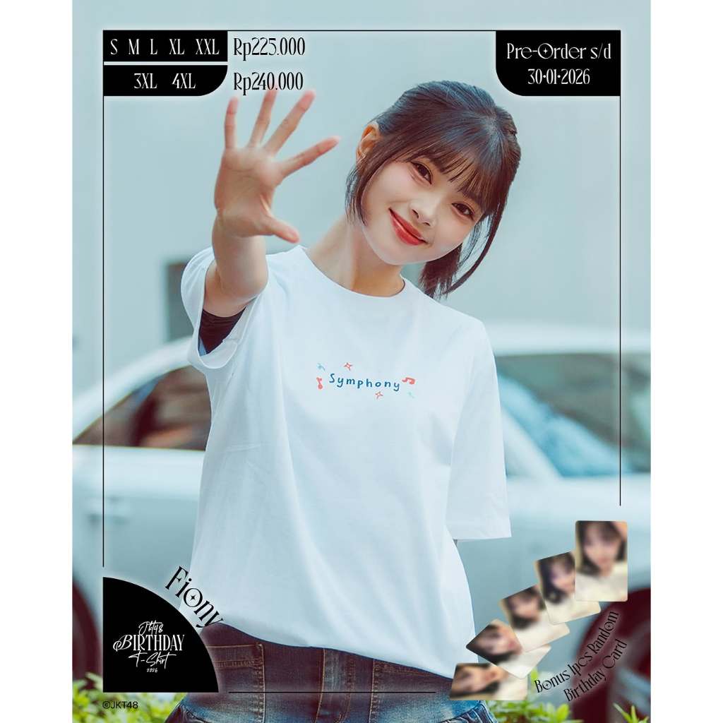 Kaos JKT48 Birthday Fiony Alveria 2026 Cotton Putih24s Free PC/Sticker