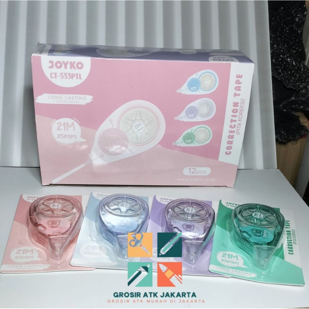 TIPEX KERTAS JOYKO CT533 PANJANG 21M 1 BOX ISI 12 PCS/TIPEX KERTAS JOYKO/JOYKO TIPEX KERTAS 21M/TIPE
