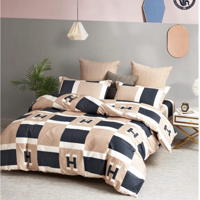 BIOSIBEDDING SPREI KATUN JEPANG MOTIF GARIS KOTAK COKLAT KREM - SPREI BUNGA DAUN UNGU PINK LOVE - GR