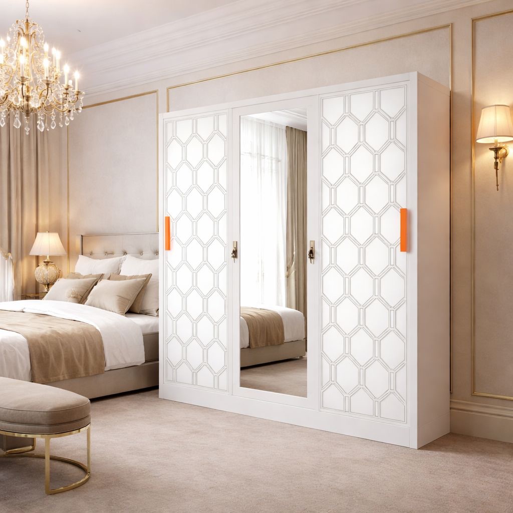 LEMARI BESI SLIDING 3 PINTU 160CM LEMARI BESI PAKAIAN LEMARI BAJU MINIMALIS FULL MOTIF & FULL PLAT B