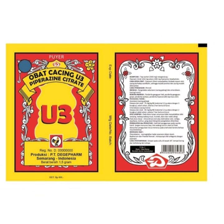 Obat Cacing U3 Puyer Cap Jago 1 Lusin (12 Sachet) Membasmi Cacing Original Asli Aman Efektif