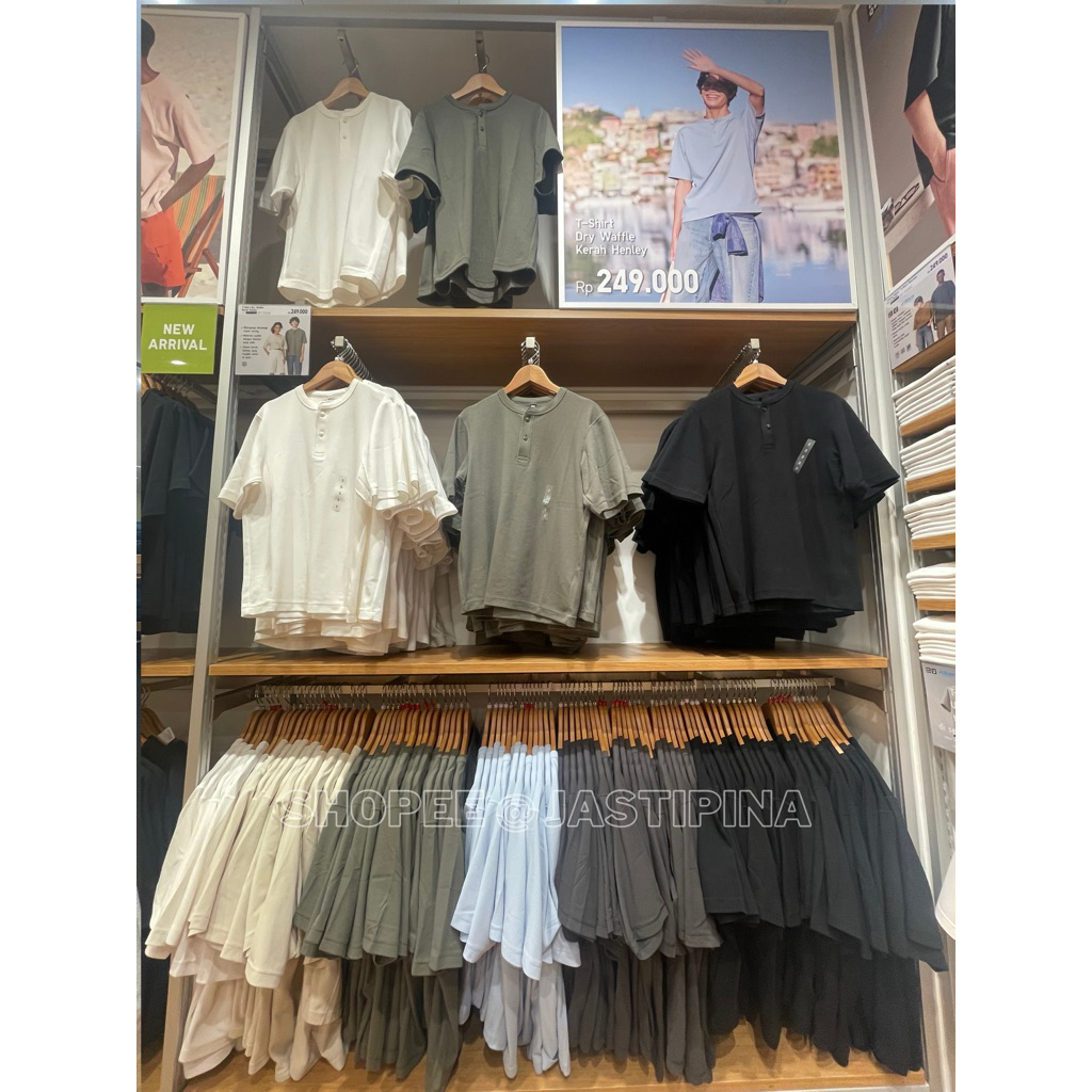 T Shirt Dry Waffle Kerah Henley UNIQLO JASTIP