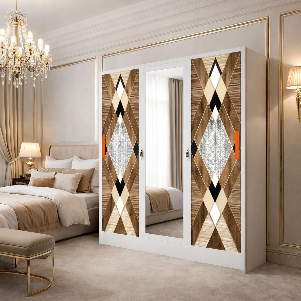 LEMARI BESI SLIDING 3 PINTU 160CM LEMARI BESI PAKAIAN LEMARI BAJU MINIMALIS FULL MOTIF & FULL PLAT B