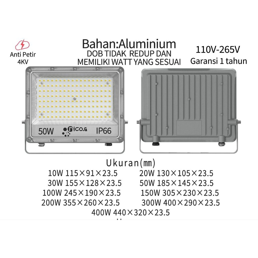 Lampu Sorot 50watt/100 watt ekonomis berkualitas Bergaransi ip 66