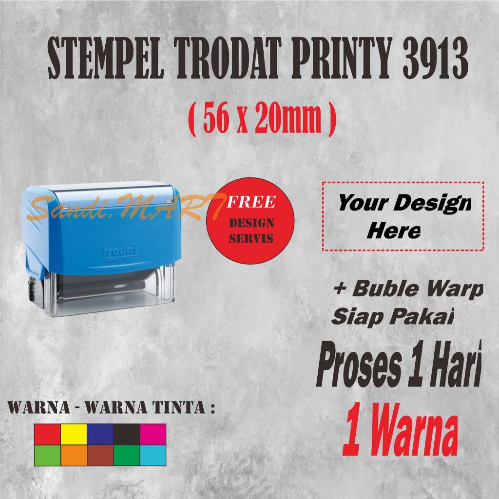 Stempel Praktis Trodat type 3913 (56x20mm) FREE DESAIN Stempel Lunas | Stempel Nama | Stempel Toko |