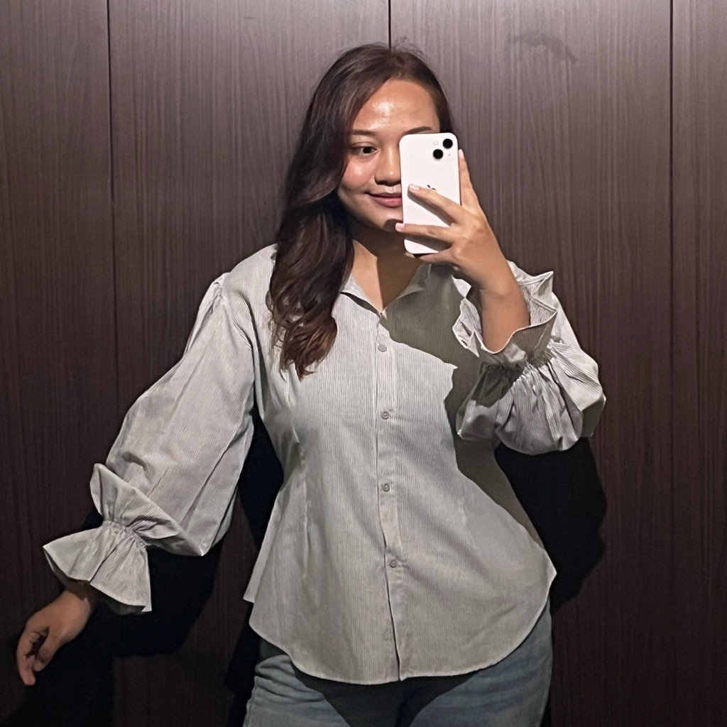 Blouse Wanita Tali Serut Nara Blouse | BY.RIN Ribbon Lengan Panjang Bahan Katun Poplin Baju Tali Pin