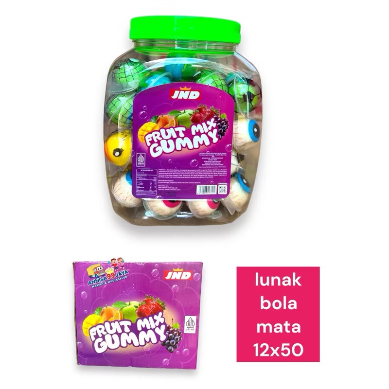 Permen Gummy Bola Mata JND Fruit Mix Gummy Isi 50pcs – Permen Kenyal Rasa Buah Grosir