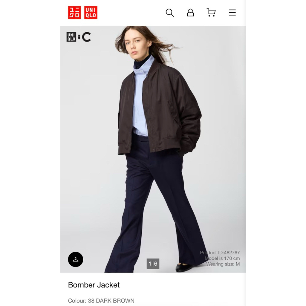 NEW UNIQLO WOMEN BOMBER JACKET DARK BROWN SIZE S