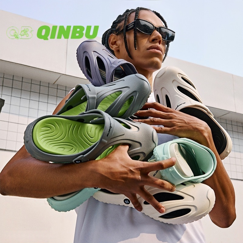 QINBU Sepatu Sandal Pria Bahan EVA Tahan Air Anti Slip Warna Putih Sandal Olahraga crocs sandal