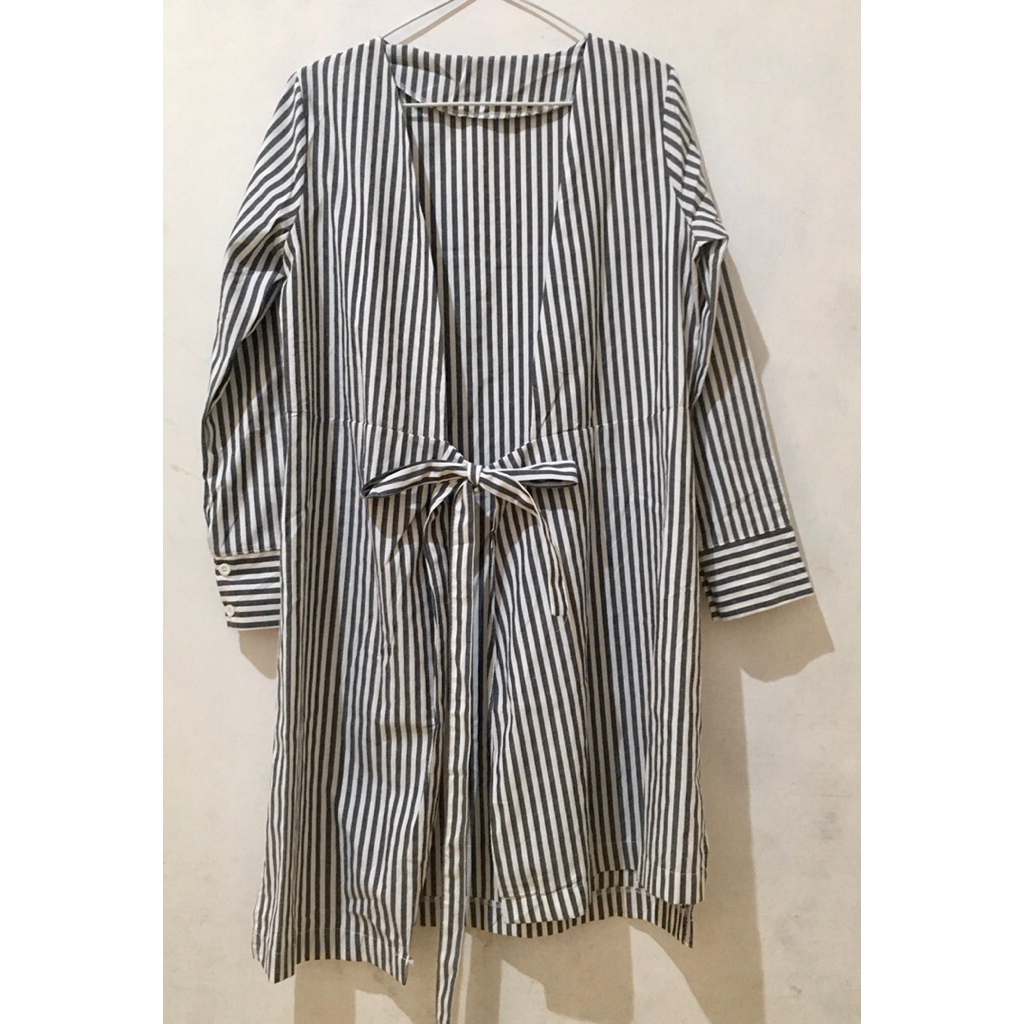 NEW Long Outer Blazer Katun Wanita Motif Garis Allsize Fit L