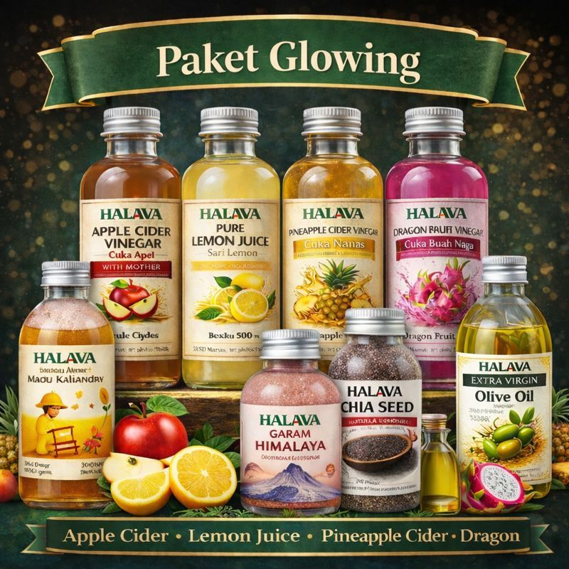 Halava Paket Glowing Halava Cuka Apel 250ml + Sari Lemon 250ml + Cuka Naga 250ml+Madu Kaliandra 350g
