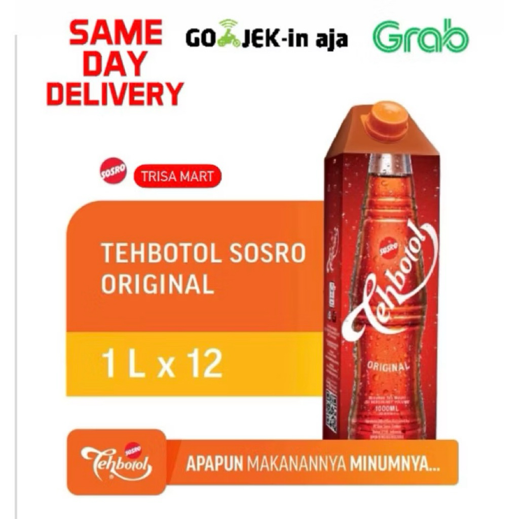 1 Dus Teh Botol Sosro 1 Liter - 12 Botol, Teh Manis dan Segar