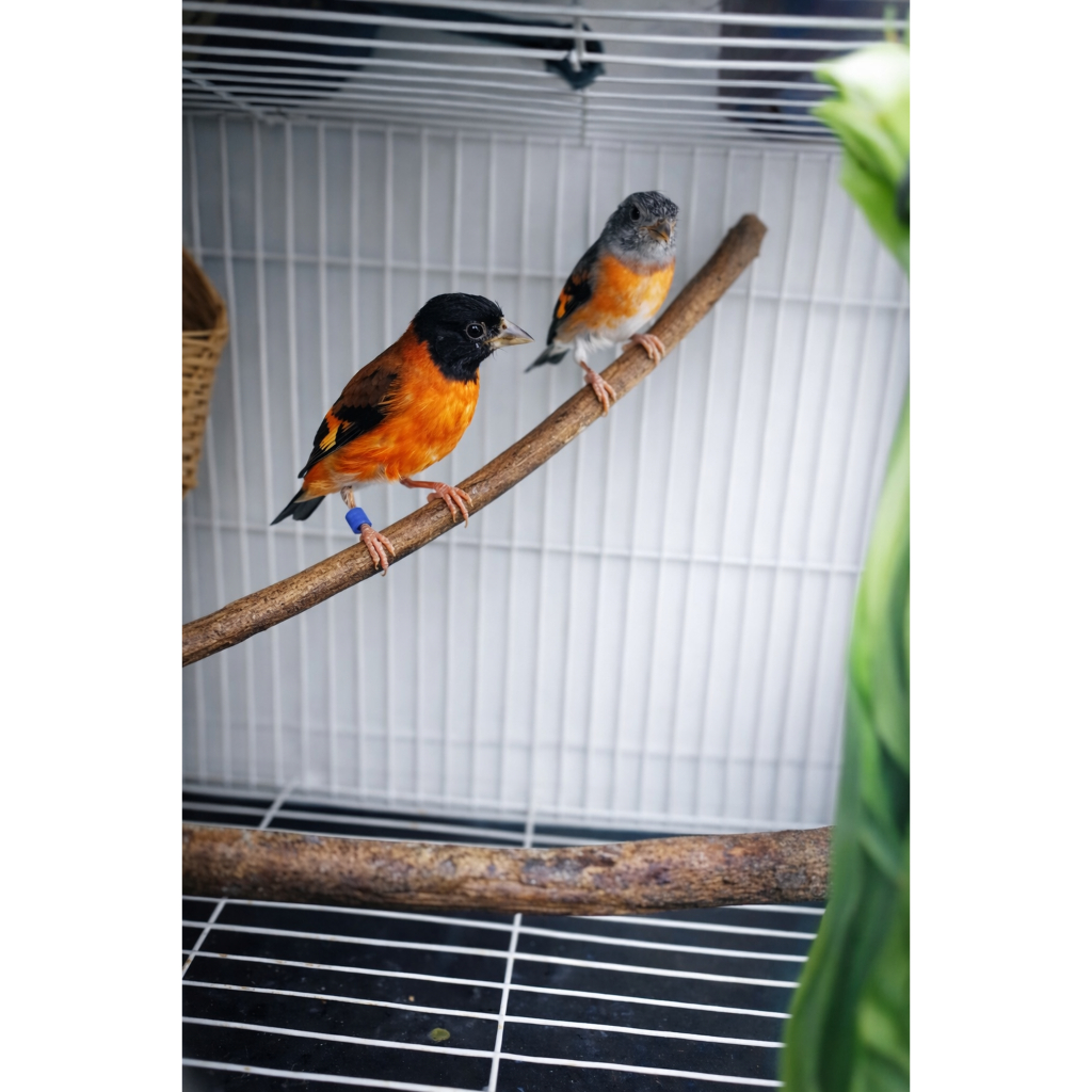 Burung Red Siskin Klasik Sepasang Dewasa – Siap Kawin + Kandang Breeding Full Set