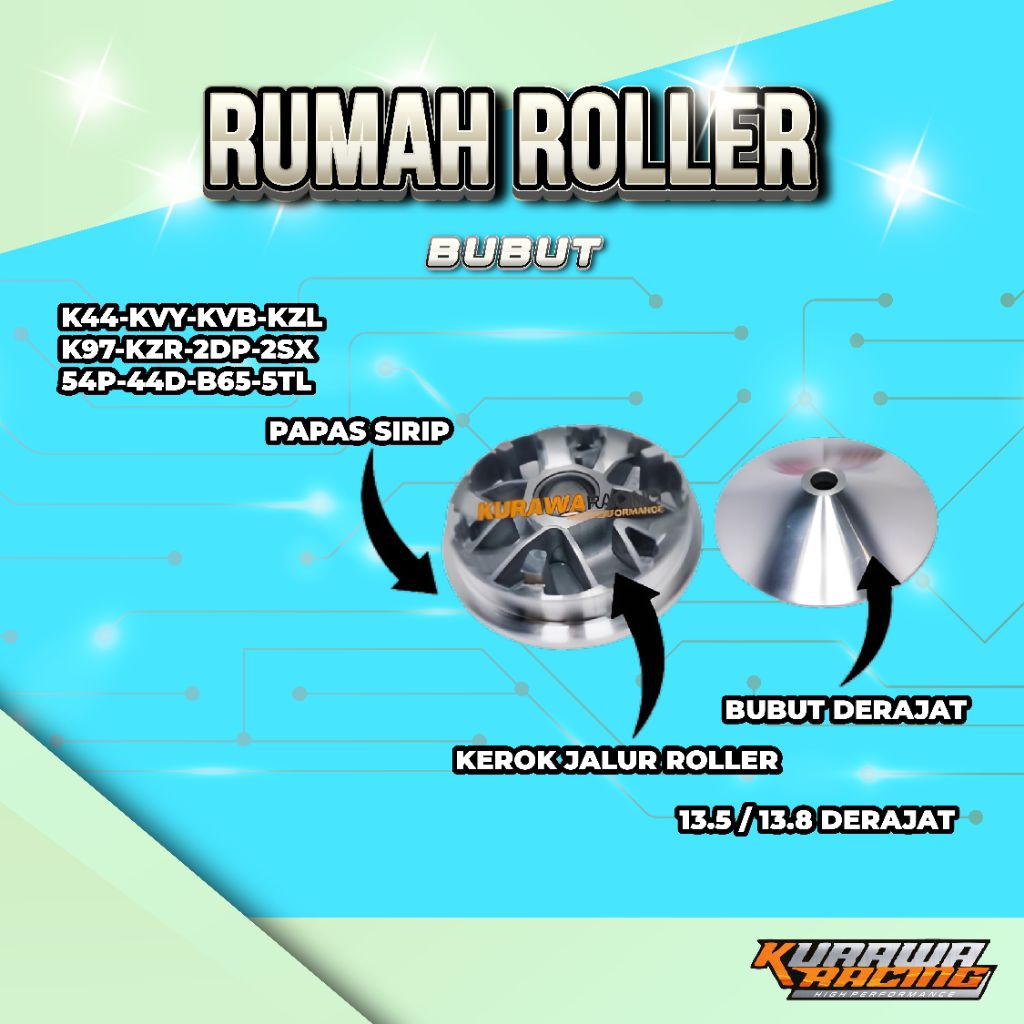 RUMAH ROLLER BUBUT 13,5/13,8 DERAJAT + COAK ALL MATIC KURAWA RACING | CVT | (Beat/Vario/Scoopy/Mio/N
