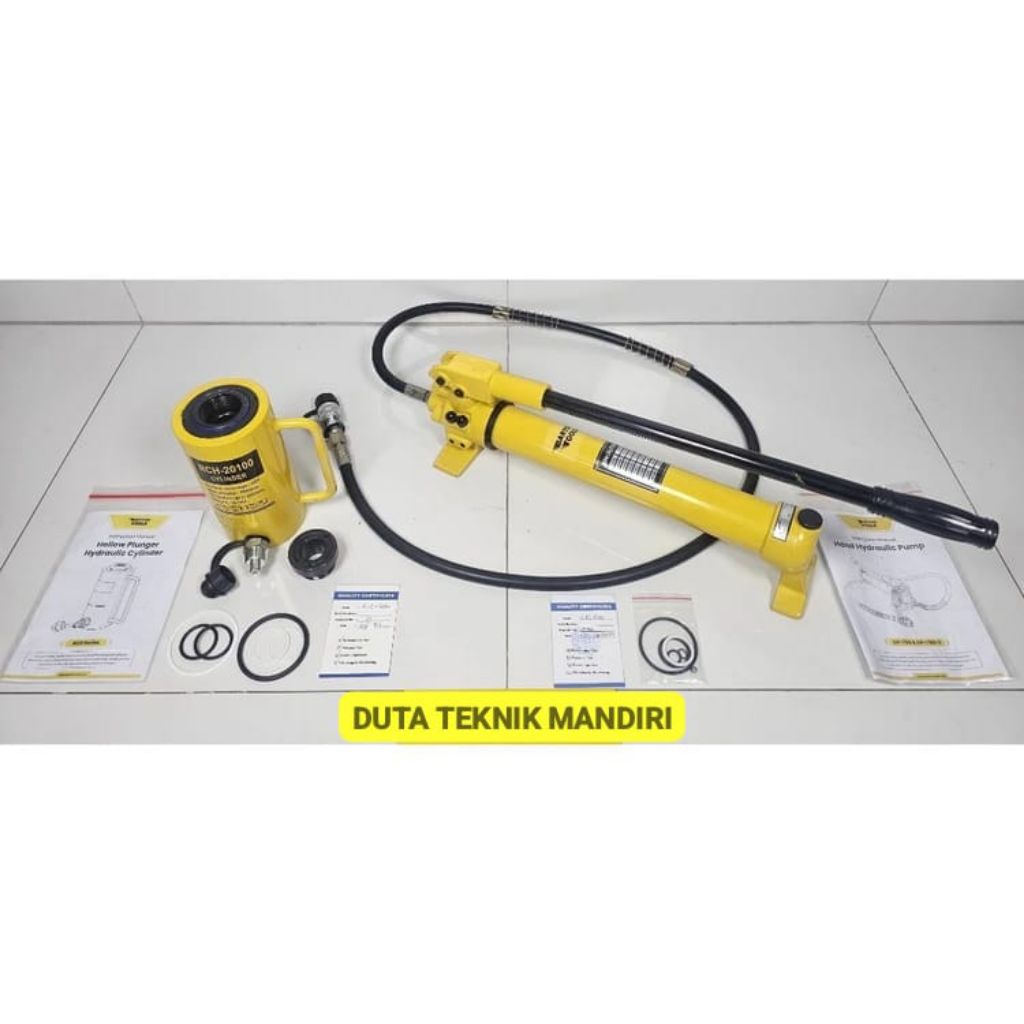 20 Ton 100mm Single Hollow Plunger Hydraulic Cylinder Jack Set RCH-20100 + Pump CP-700 BARTON Dongkr