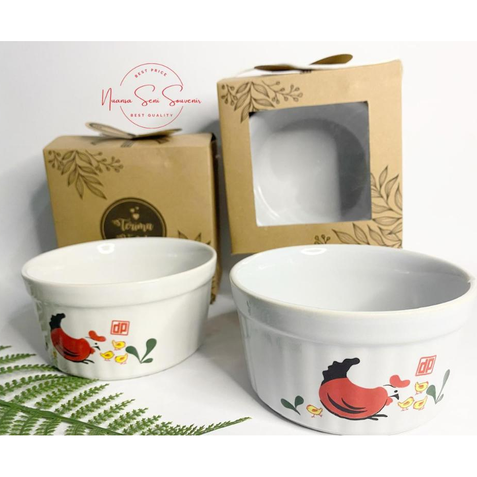 Souvenir Pernikahan Mangkuk Bubur Motif Ayam Jago Keramik Ulir Mangkok Bakso Mie Ayam Stoneware Jumb