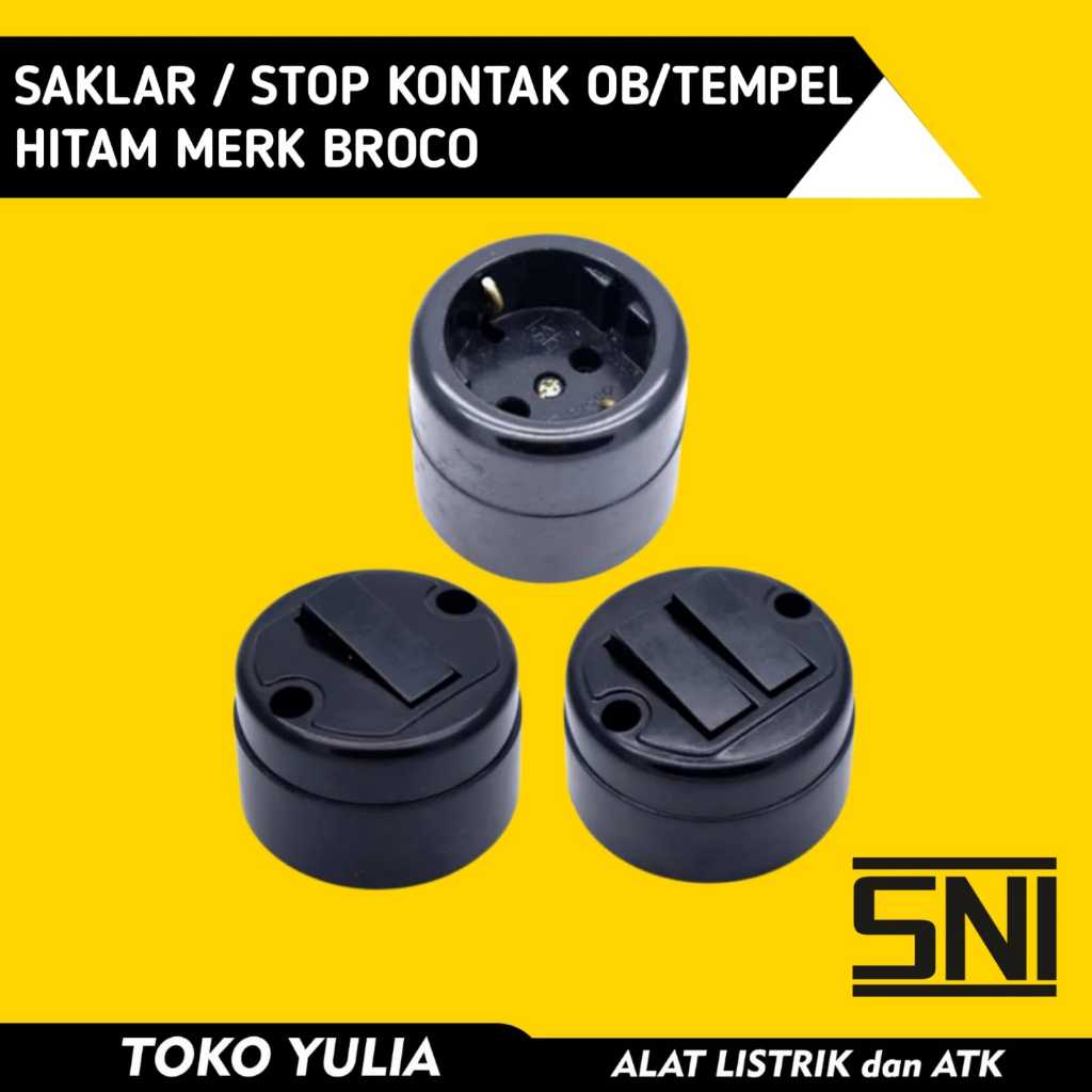 Saklar Stop Kontak OB Tempel Broco Hitam SNI Saklar Dinding Original