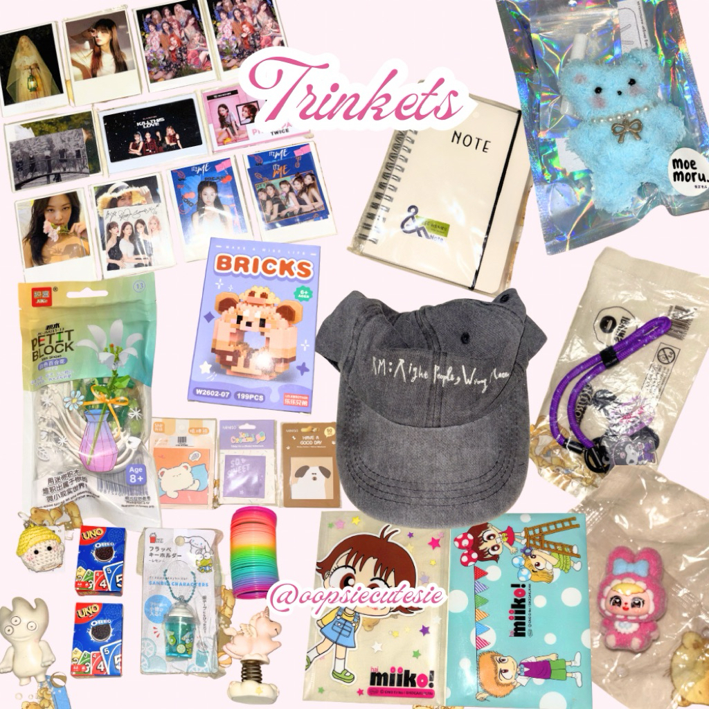 Preloved Trinkets (Miiko, Kpop, BTS, Lego, Kuromi, UNO, Sanrio, Taba Squishy, Sticky Note Miniso)
