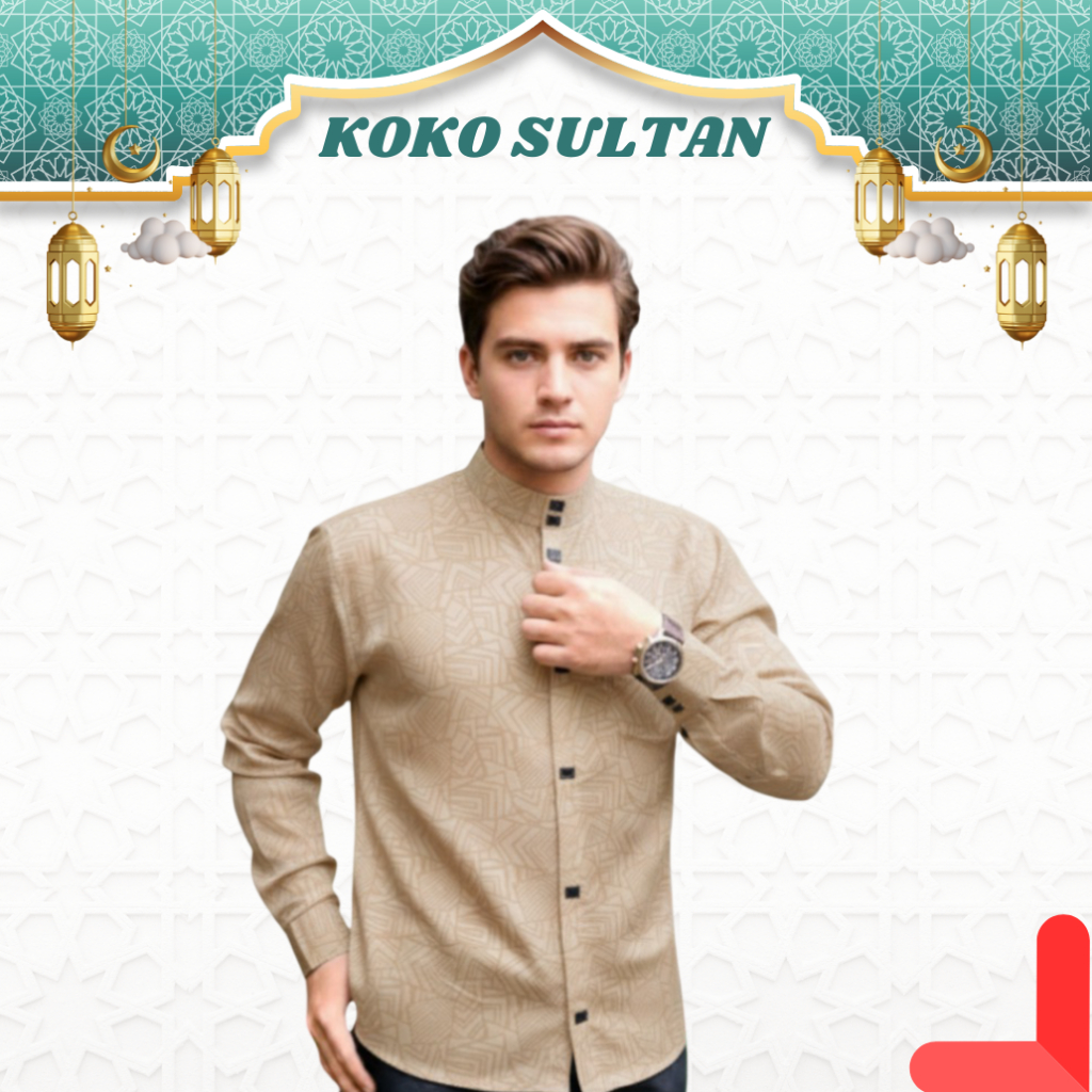 Koko Pria Dewasa Embos Motif Etnik Lengan Panjang Casual