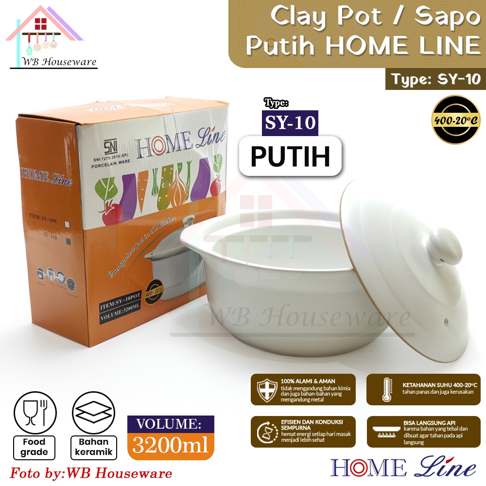 HomeLine Panci sapo masak obat 3200ml putih tahan panas / mangkok rebus langsung api earthen clay po
