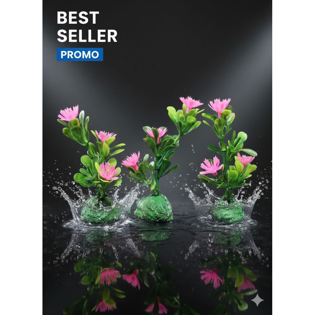 hiasan mini aquarium, hiasan bunga mini aquarium untuk mempercantik aquarium anda