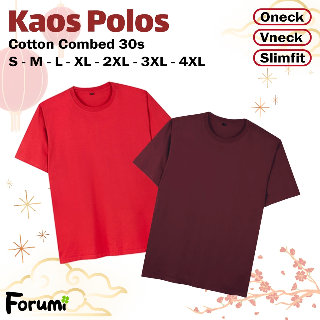 Kaos Polos Imlek Sincia Merah Maroon Baju Kerah Bulat Vneck Oneck Slim Wanita Cotton Combed 30s Katu