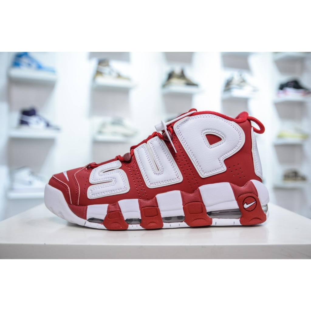 Supreme x Air More Uptempo Varsity Red White Unisex Mid-Top Retro Basketball Shoes 902290-600