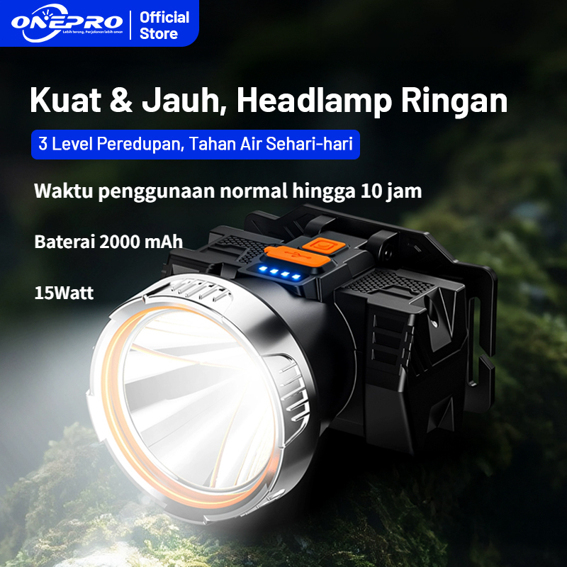 T10 Senter Kepala /Lampu Senter Kepala   15Watt 1000lumen 2000mAh Cahaya Terang Maksimal Dengan Wakt