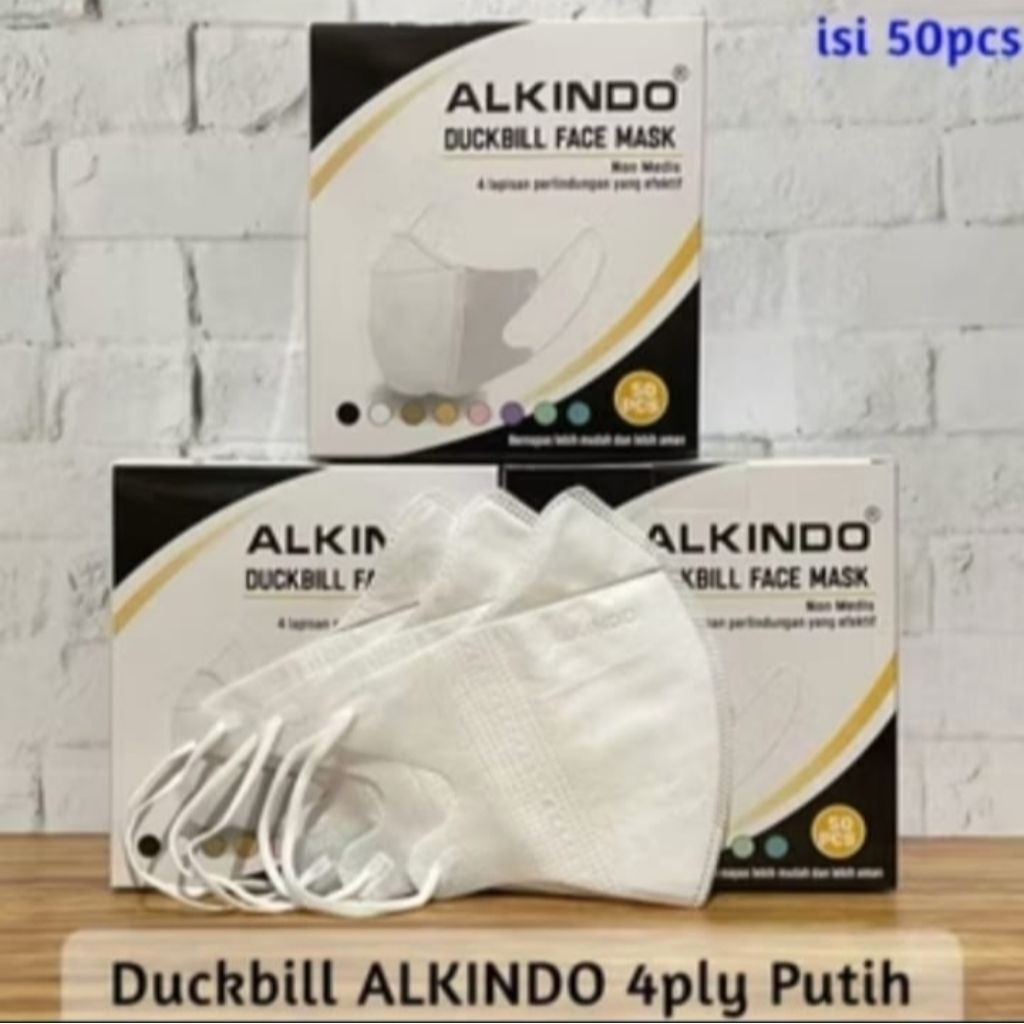 Masker Duckbil Alkindo 1Box isi 50 Pcs / Masker Duckbill Alkindo 4 Ply Putih Hitam