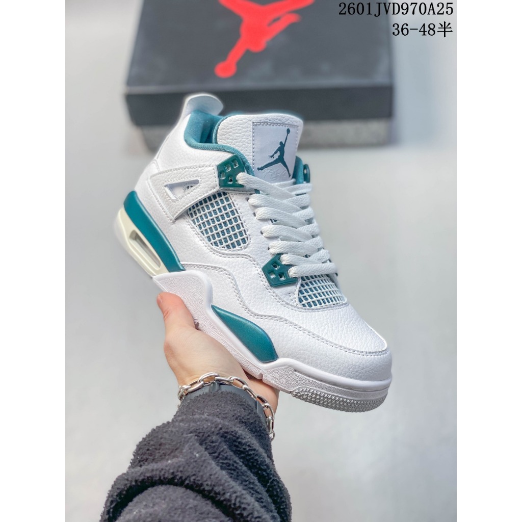 AJ4 Oxidized Green Original Sepatu Basket Unisex Mid Cut Putih Hijau Retro Nyaman Anti Selip