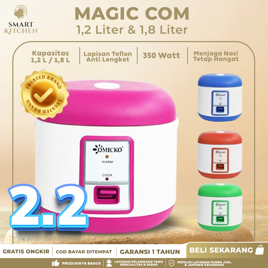 COD OMICKO MagicCom Rice Cooker 1.2L 1.8L Anti Lengket Hemat Listrik MC-100PL MC-102PL MC-108PL
