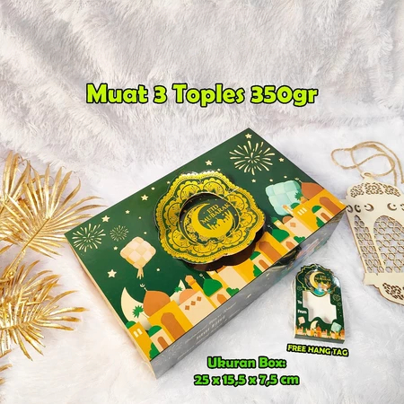 Box Hampers Kue Kering Eid Mubarak uk 3 Toples 350gr Isi 10 Pcs