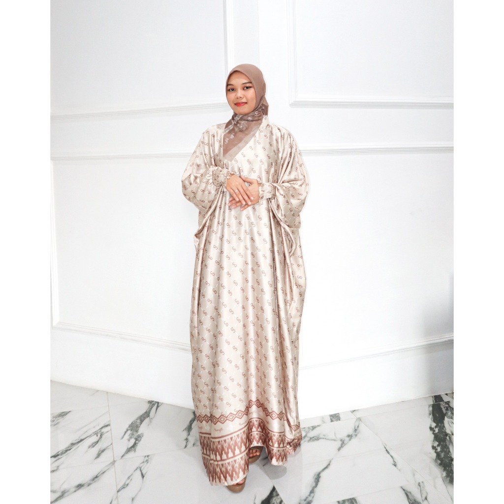 BMS 2139 KAFTAN SET VOAL CREAM BY BUNGAS GAMIS DRESS MUSLIMAH WANITA