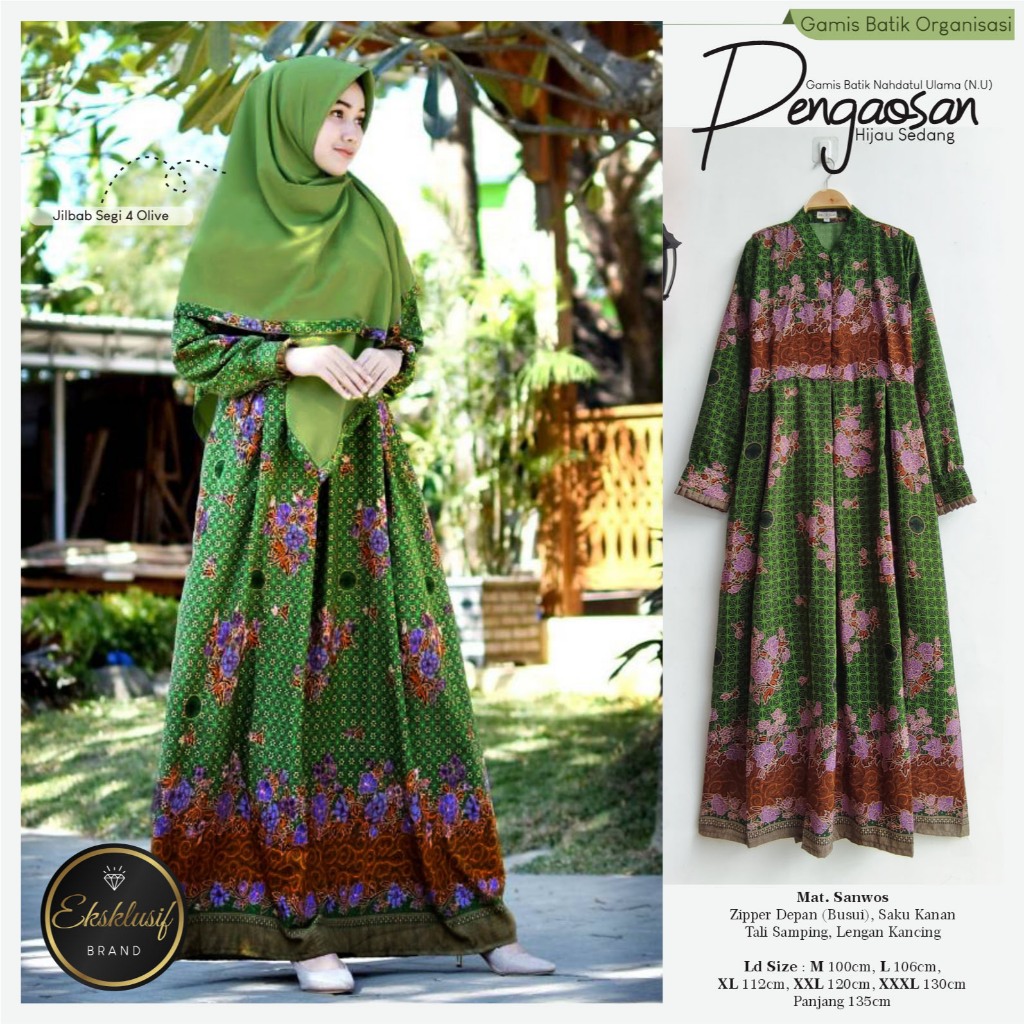 Gamis muslimat nu batik baju seragam set jilbab pengajian wanita bahan sanwos bsy premium
