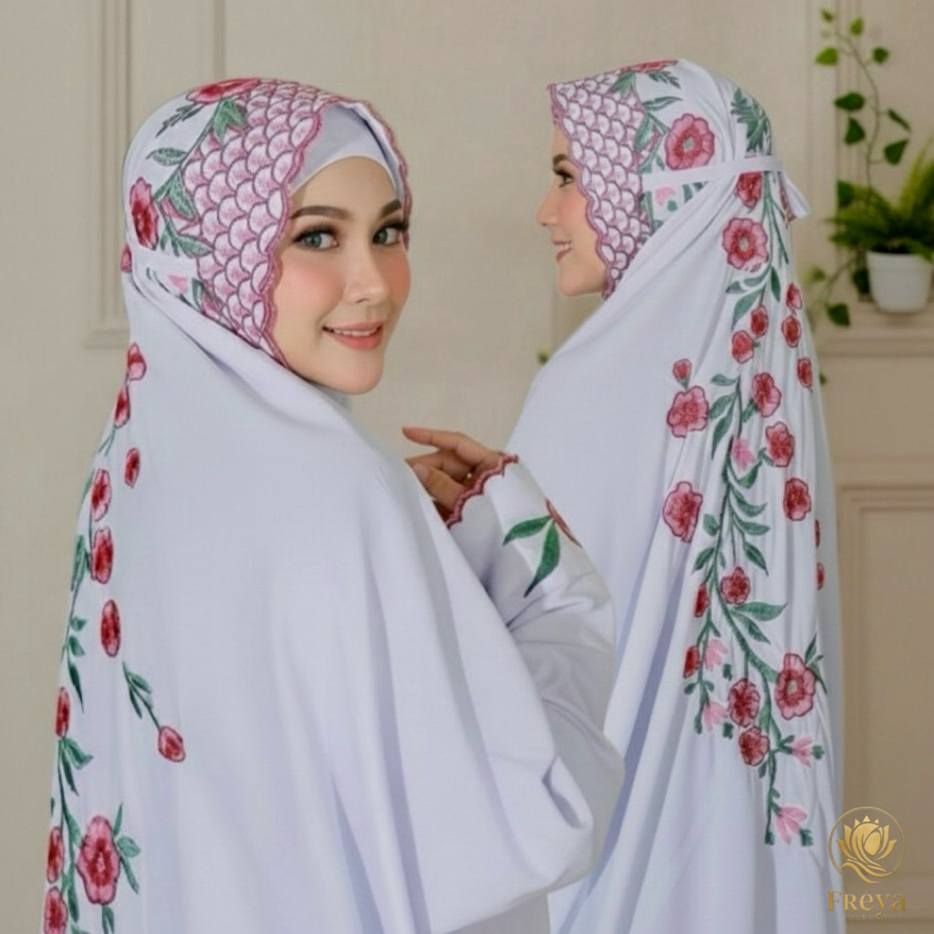 MUKENA TERUSAN SANTRI BORDIR BUNGA BAHAN KAIN  KATUN POLINO MIKRO MUKENA LAJUR MODEL TERBARU MOTIF B