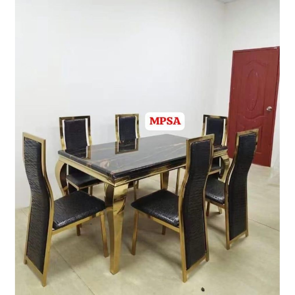 MEJA MAKAN MARMER 6KURSI