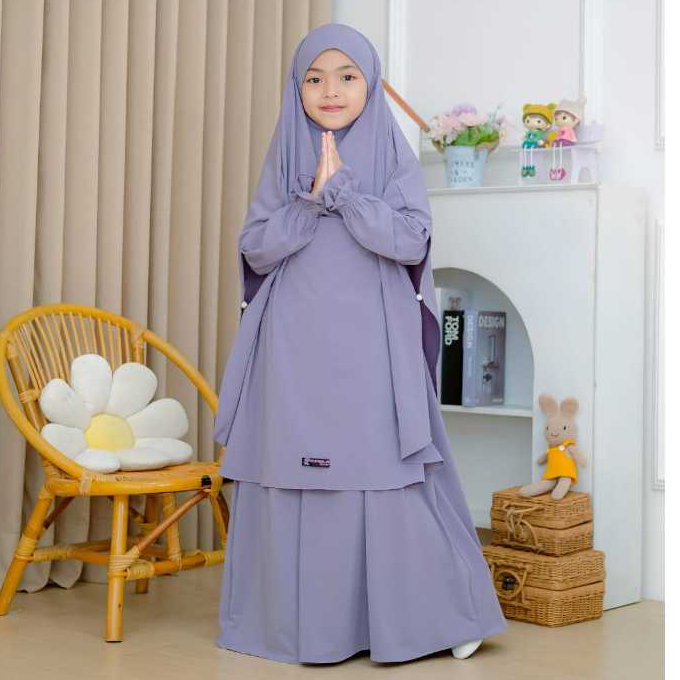 gamis syar'i anak prempuan french khimar bahan jersey premium azizah sett