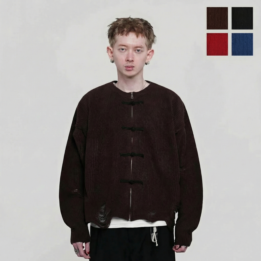 Hierarchy Studios - Distressed Chinese / Shanghai Knit Zipper Sweater