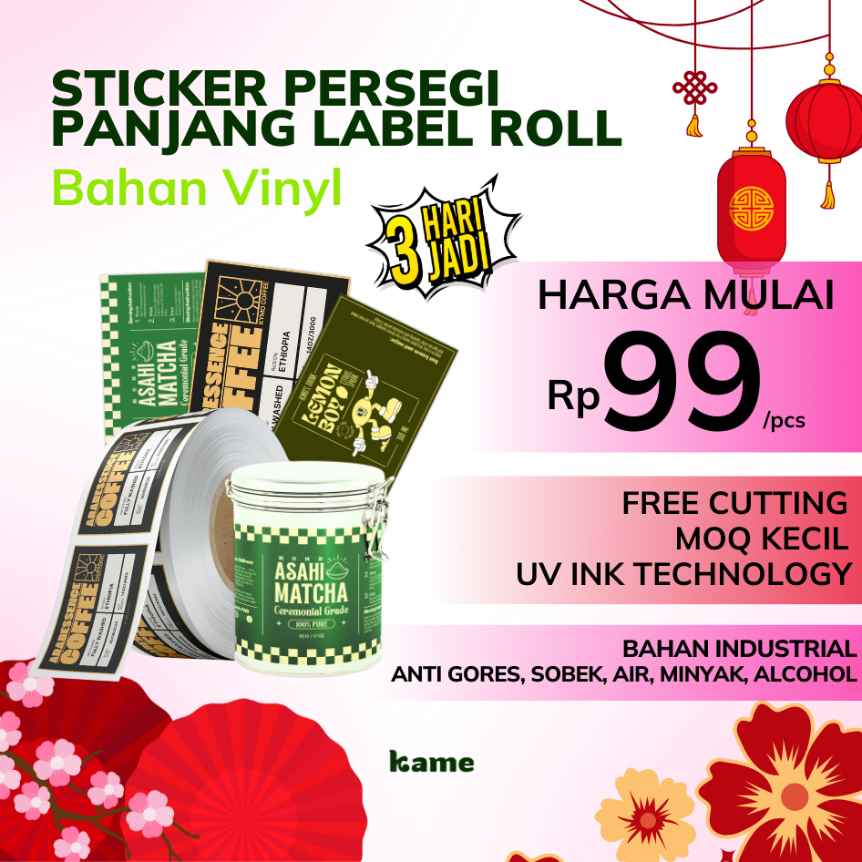 Cetak Stiker Label Roll UV INK Bahan Vinyl | Stiker Roll Custom Anti Air | Stiker Cutting Kiss Cut |
