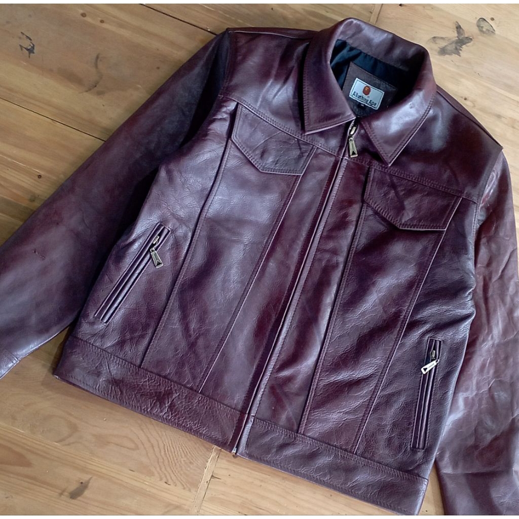 jaket kulit Trucker pria size M