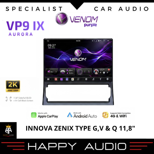 Head Unit Android 11.8 inch Ram 8/256 GB VENOM Purple VP9 IX AURORA OEM TOYOTA INNOVA ZENIX TYPE G &