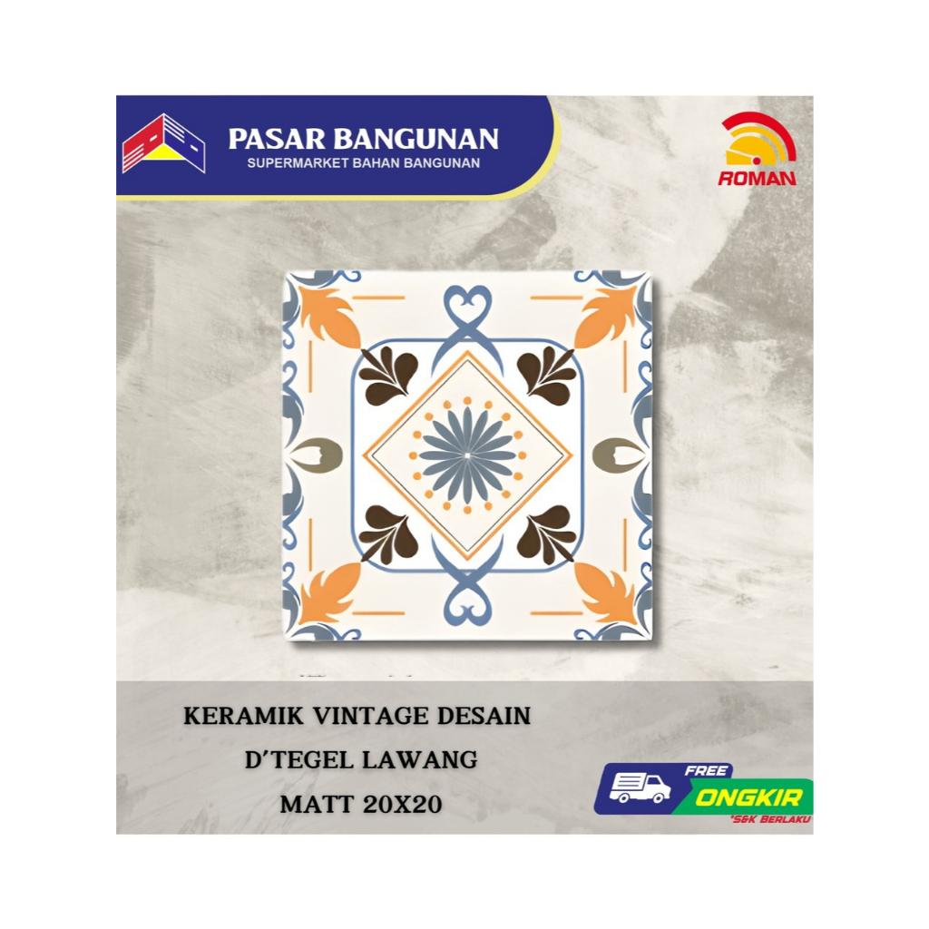 Keramik Tegel Motif Vintage ROMAN d'Tegel Lawang 20x20 Grade A RPA20207001 Archipelago Series
