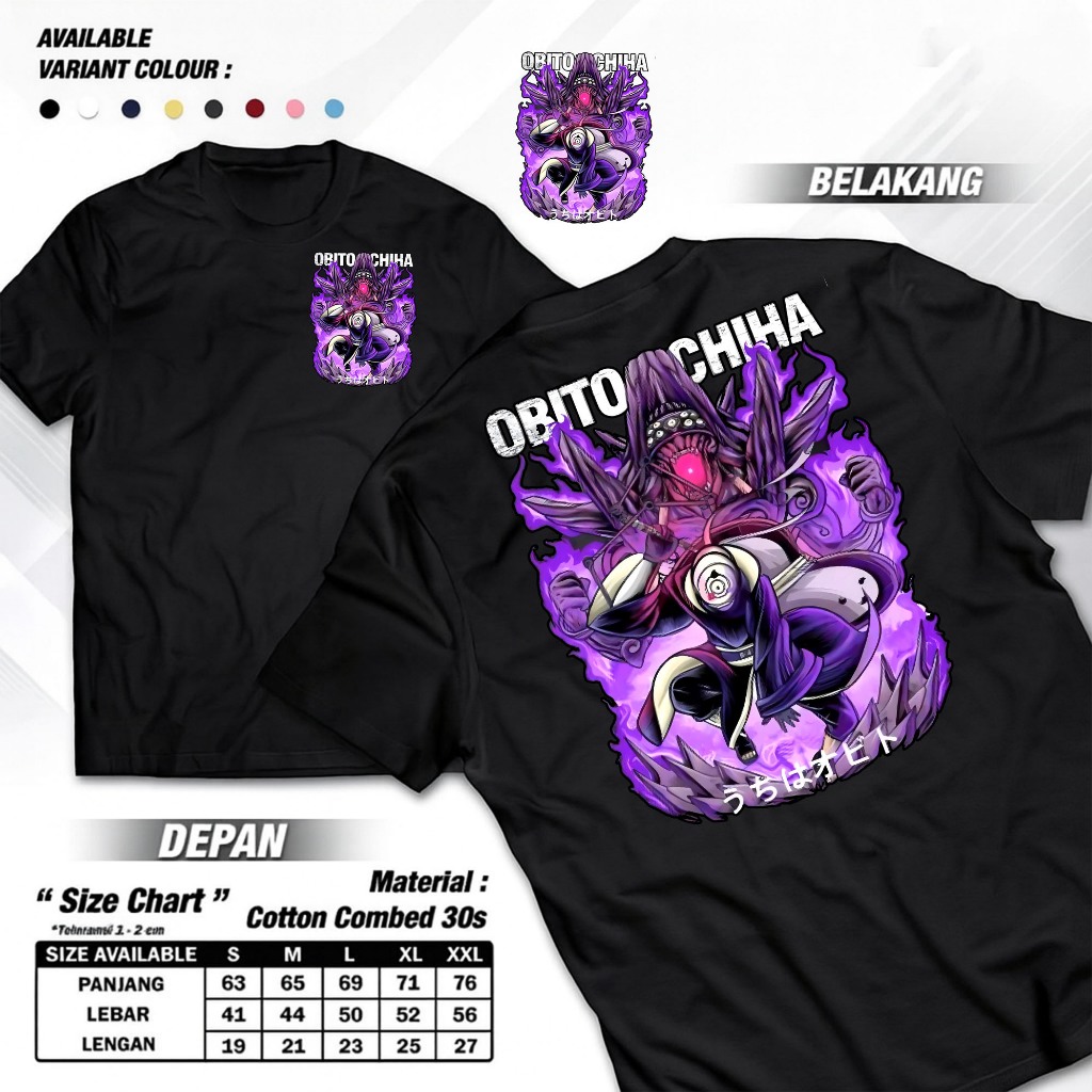 KAOS T-SHIRT VIRAL TERBARU MOTIF ANIME NARUTO OBITO UCHIHA DEPAN BELAKANG | KAOS DEWASA LENGAN PENDE