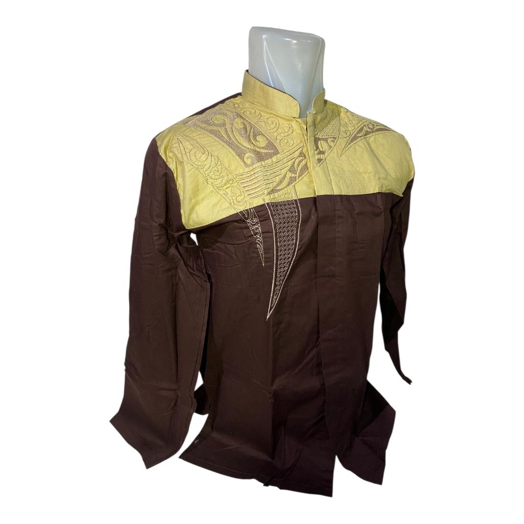 BAJU KOKO LENGAN PANJANG - UKURAN M L XL - WARNA COKLAT KREM UNGU BAJU MUSLIM KOKO BORDIR PRIA HIJAU