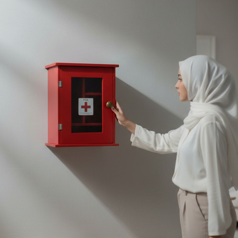 Kotak P3K Kayu Premium 38cm - Tempat Penyimpanan Obat Dinding Kayu MDF/Plywood - Aneka Warna