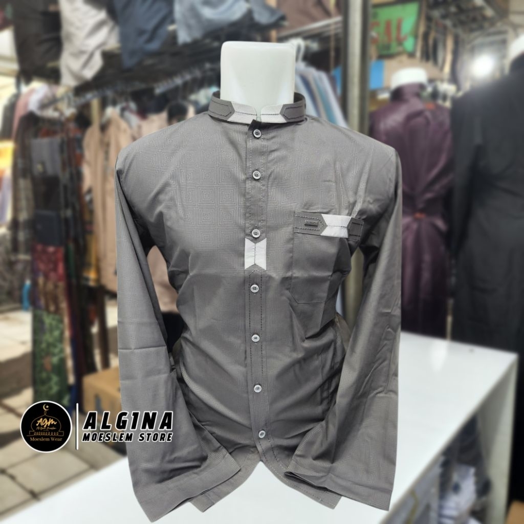 Koko Al Wafa Warna Embos Lengan Panjang Cuff | Baju Muslim Lengan Panjang Al Wafa Platinum Exclusive