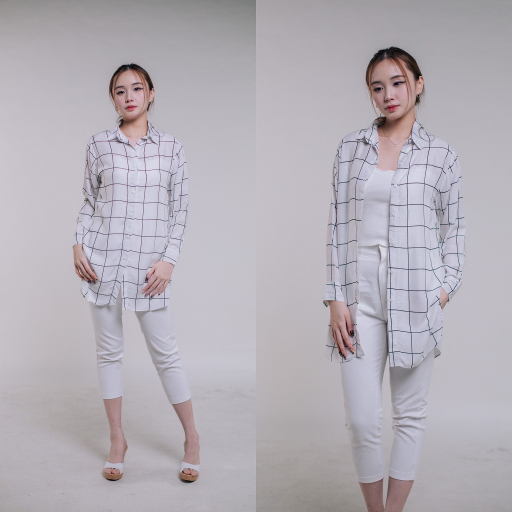 Tunik rayon adem / long tunik kotak-kotak / tunik kemeja wanita / tunik casual wanita