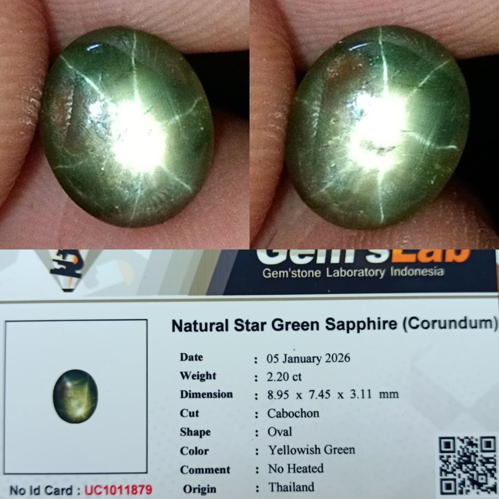 natural star green sapphire (corundum) no heated thailand memo GLI