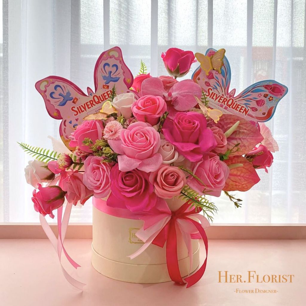 HER.GS [SOAP FLOWER] BLOOM BOX LARGE  | Box Bunga Sabun ROSE MIX | Box Bunga Artificial Besar