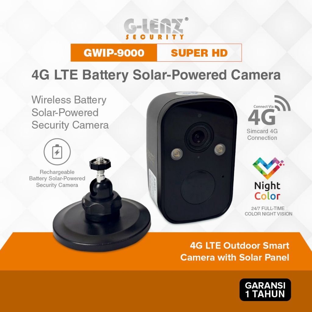 GLENZ CCTV BATTERE - SIMCARD 4G  - CCTV MINI 4G - GWIP-9000-4G (2MP) - COCOK UNTUK KEBUN SAWIT - APP